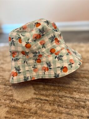 Peach Print Bucket Hat - Orange on Mint Check